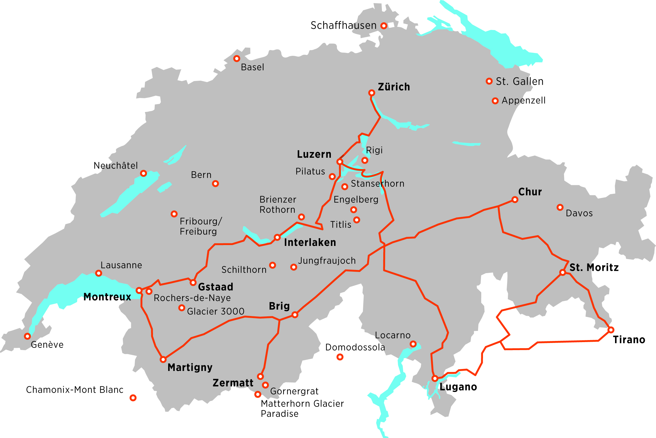 Schweiz, Grand Train Tour Karte