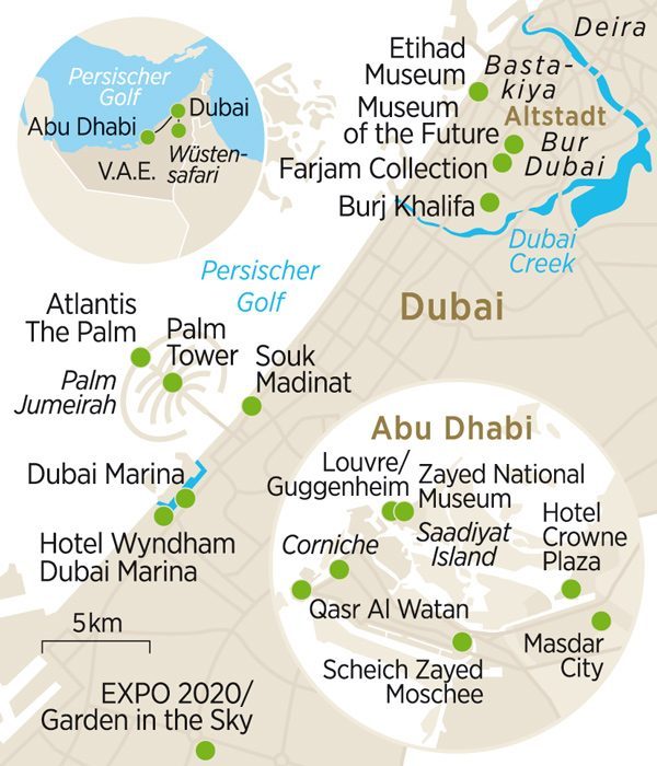Karte Dubai Abu Dhabi Reise 2024