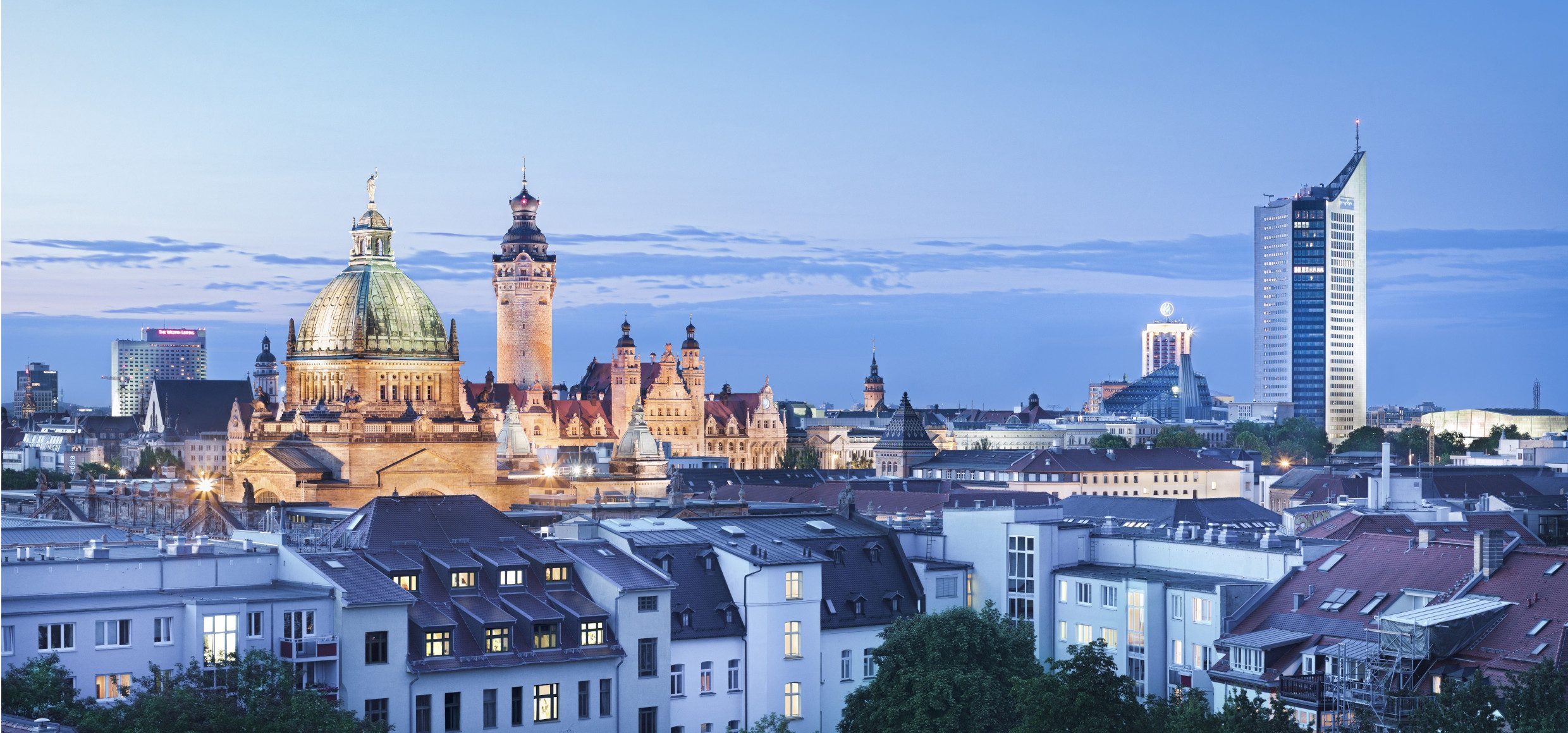 Leipzig Panorama am Abend